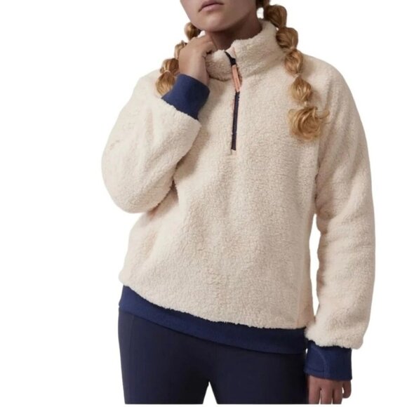 Athleta Girl so Snug Sherpa half zip size L(12) pullover cozy cream teddy fleece - Picture 1 of 8